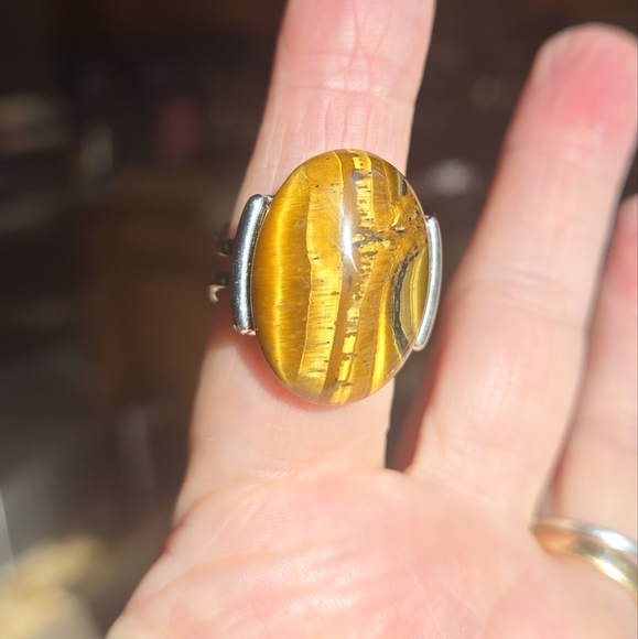 Kharma Collection by Avelon Jewelry - Tiger's Eye Silver Ring sz 8 adjustable